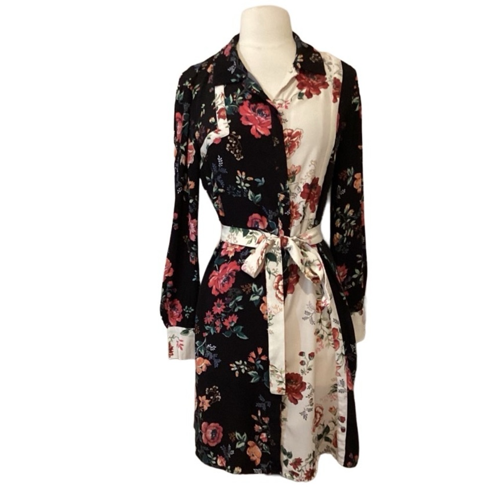Maje Riller Two Tone Floral Shirt Dress Sz 2 - Picture 7 of 13